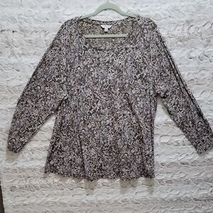 Lucky Brand Floral-Print Long Sleeve Scoop Neck Top, Womens 3X Boho Tee